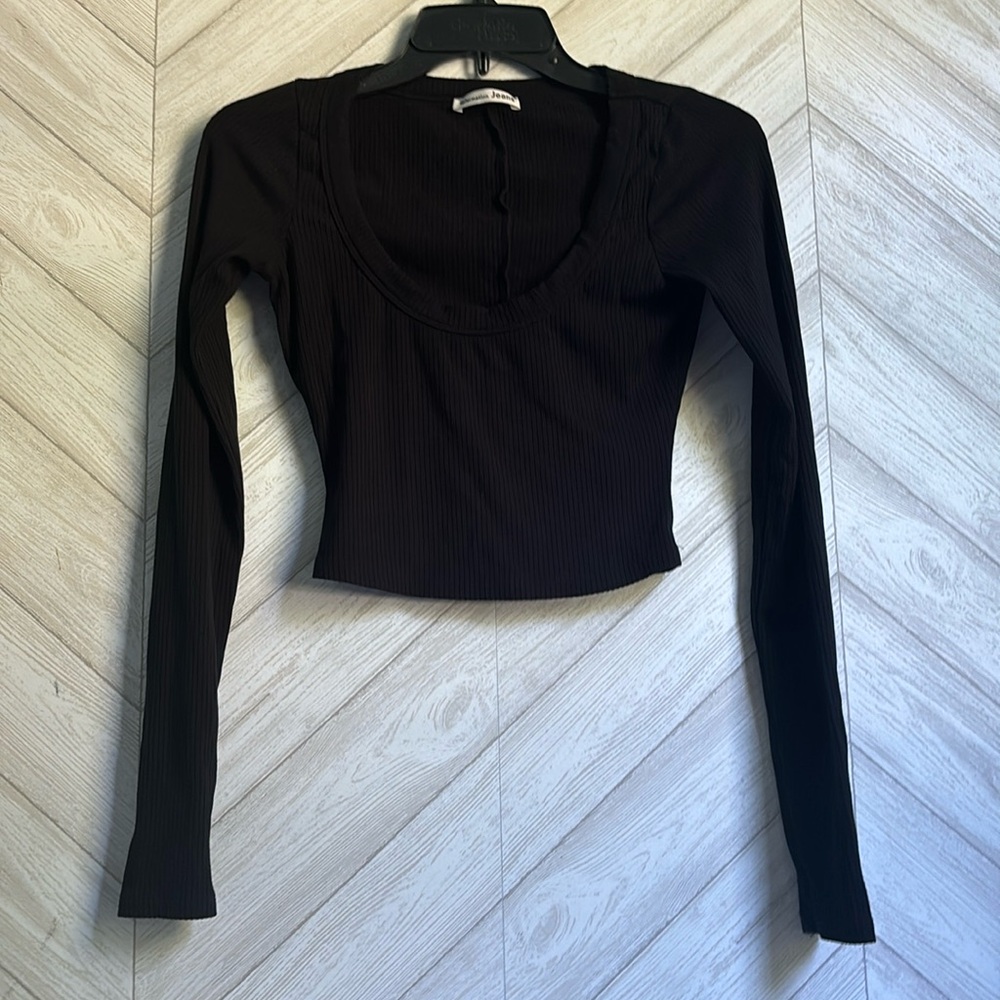 Reformation ribbed long sleeve crop top black xs